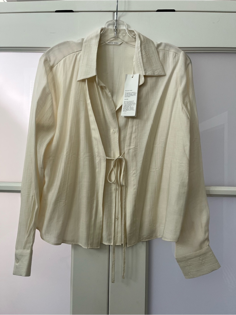 Bershka Cream Tie-Front Button Down Shirt